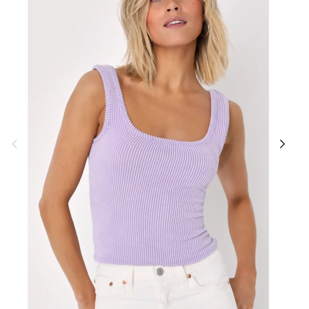 Leisure Life Lavender Ribbed Square-Neck Tank Top